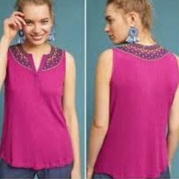 Anthropology Akemi + Kin Vizela Tank Top Woman's XS Pink Embroidered Beaded - Picture 1 of 13